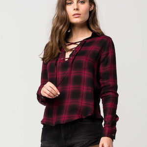 Plaid lace up shirt